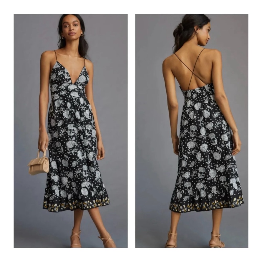 NWOT Anthropologie Maeve Embroidered Floral & Bumble Bee Dress  Size Small